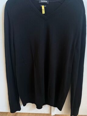 Express Mens Black Merino Blend pullover Sweater Men's Black V-Neck Sweater XL